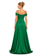 ChicSew Elegant Cold Shoulder Boning Side Slit A-Line Floor-Length Satin Bridesmaid Dresses