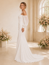 ChicSew Classy Chiffon Off The Shoulder Long Sleeves Mermaid Ruched Floor-Length Wedding Dress With Beading