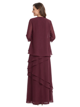 ChicSew Jewel 3/4 Sleeve Layered Ruffle Chiffon Two Piece Mother Of The Bride Dresses