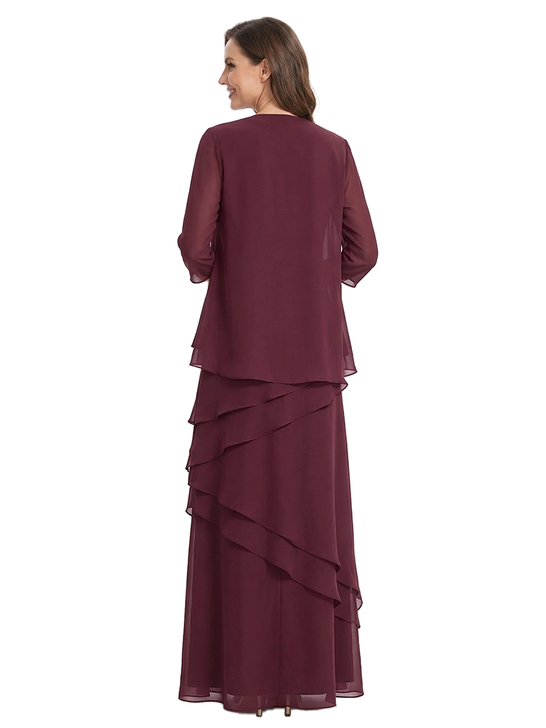 ChicSew Jewel 3/4 Sleeve Layered Ruffle Chiffon Two Piece Mother Of The Bride Dresses