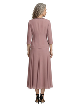 ChicSew Chiffon A-Line Short Mother Of The Groom Dress With Jacket Beaded Neckline