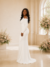 ChicSew Modern Asymmetrical Neck Long Sleeves Crepe Ruched Long Mermaid Wedding Dress