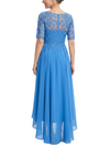 ChicSew Illusion Short Sleeve Beaded Lace Applique A Line High Low Midi Length Chiffon Modern Mother of the Bride Dresses