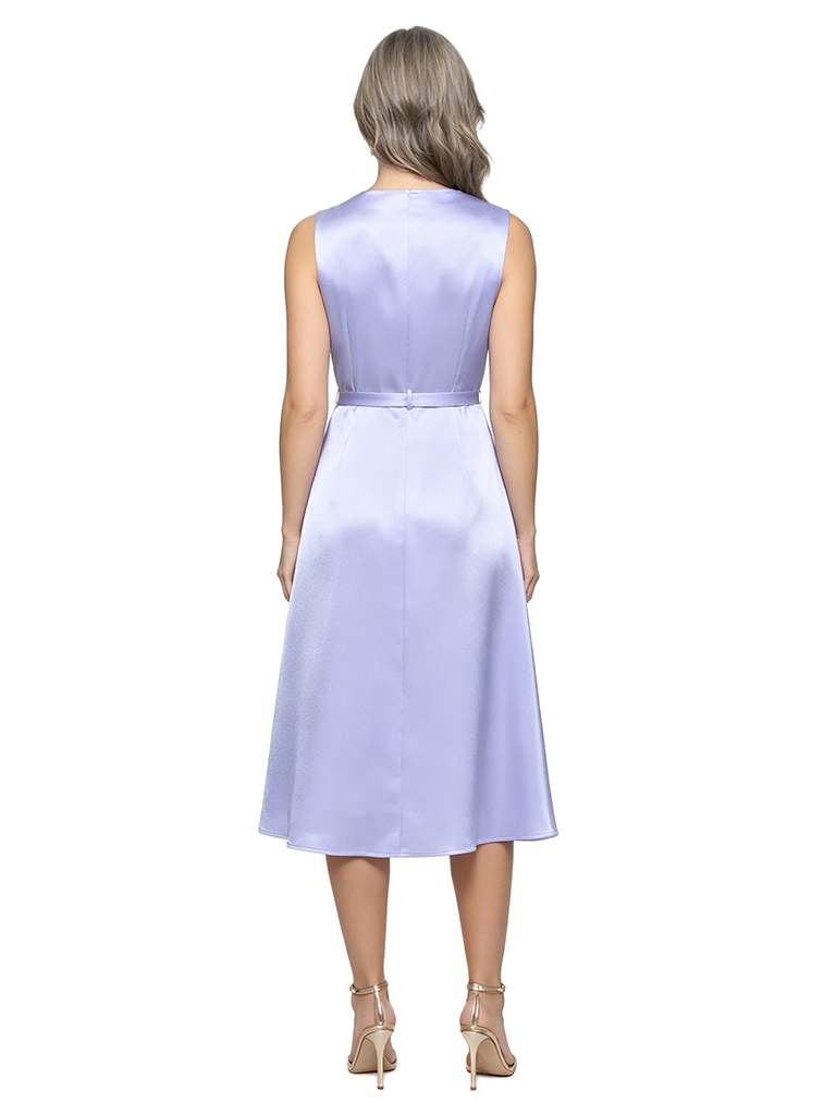 ChicSew Asymmetric Cowl Neck Sleeveless Soft Satin Tea-Length A-Line Mother Of The Bride Dress With Belt