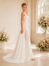 ChicSew Unique Elegant Square Neck Mermaid Lace Tulle Maxi Wedding Dress With Satin Overskirt