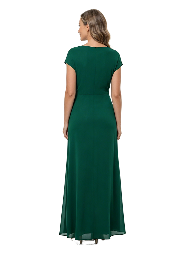 ChicSew Cowl Neck Short Sleeve Chiffon Floor Length Sheath Mother of the Bride Dress