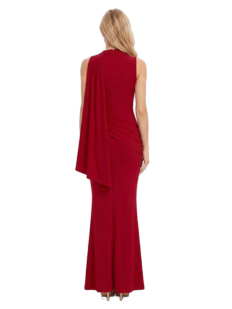 ChicSew High Neck Sleeveless Draped Jersey Mermaid Maxi Fancy Ruched Waist Bridesmaid Dress For Wedding