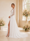 ChicSew Fancy V-Neck Long Sleeves A-Line Glitter Tullle Floor-Length Wedding Dress