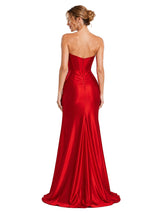 ChicSew Elegant Strapless Boning Mermaid Silky Satin Bridesmaid Dresses Side Slit