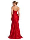 ChicSew Elegant Strapless Boning Mermaid Silky Satin Bridesmaid Side Slit Floor-Length Bridal Gown