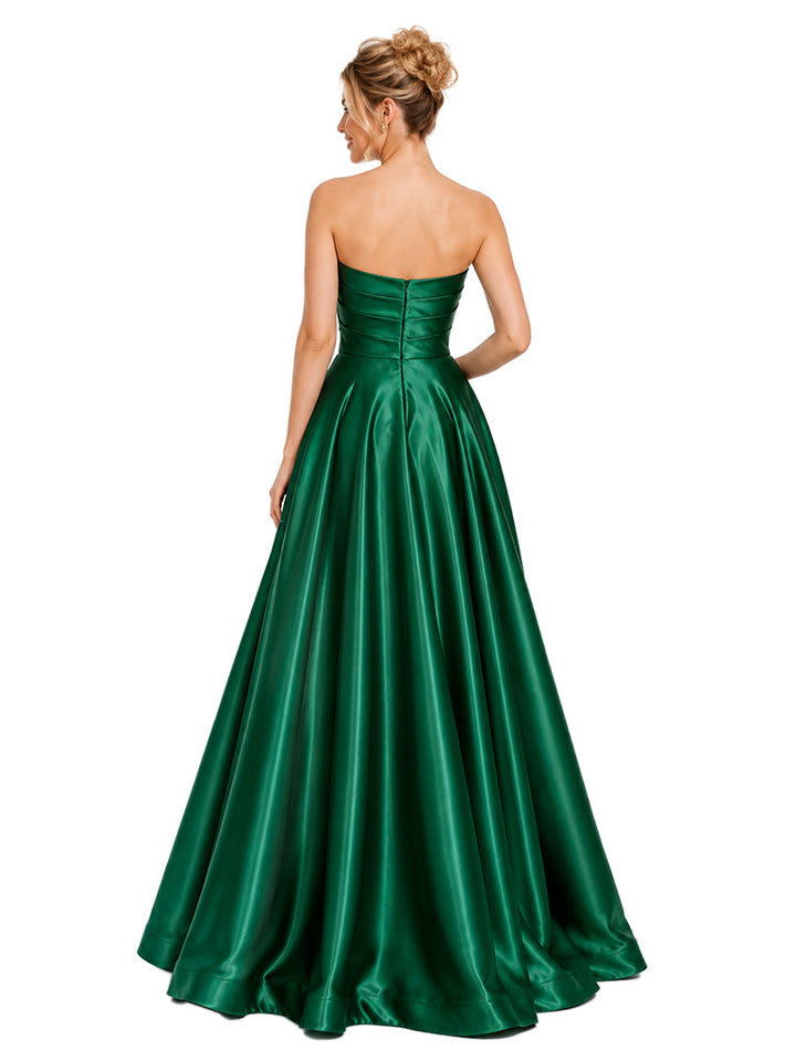 ChicSew Sexy Strapless Soft Satin Ruched A-Line Floor-Length Bridesmaid Dress