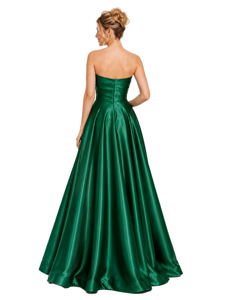 ChicSew Sexy Strapless Soft Satin Ruched A-Line Floor-Length Bridesmaid Dress