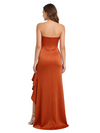 Chicsew Fancy Strapless Soft Satin Mermaid Long Bridesmaid Dresses With Ruffled Side Slit