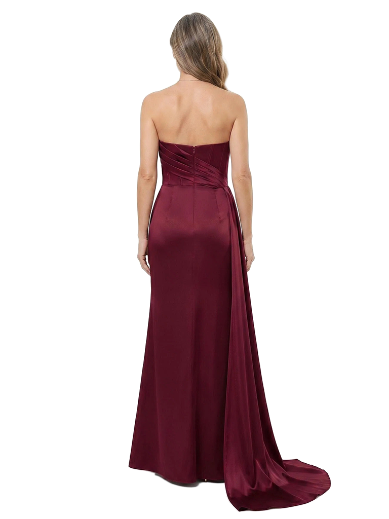 ChicSew Stunning Strapless Draped Mermaid Satin Mother Of The Groom Gown With Side Slit
