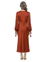 ChicSew Fancy High Neck Mother Of The Bride Dresses Long Sleeve Satin Sheath Evening Gown