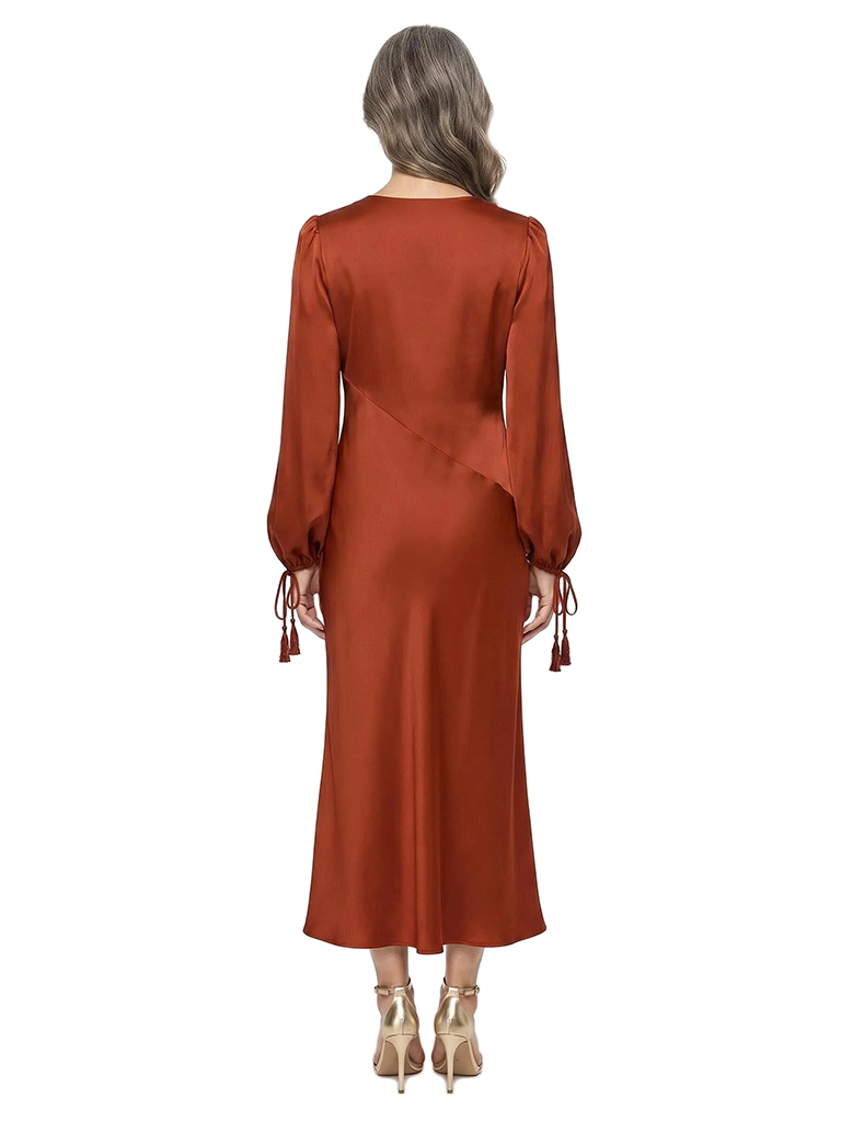 ChicSew Fancy High Neck Mother Of The Bride Dresses Long Sleeve Satin Sheath Evening Gown