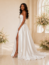 ChicSew Fancy Sweetheart Boning Side Slit A-Line Satin Maxi Wedding Dress
