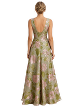 Chicsew Elegant Floral V-Neck Ruched A-Line Long Mother of The Bride Dresses