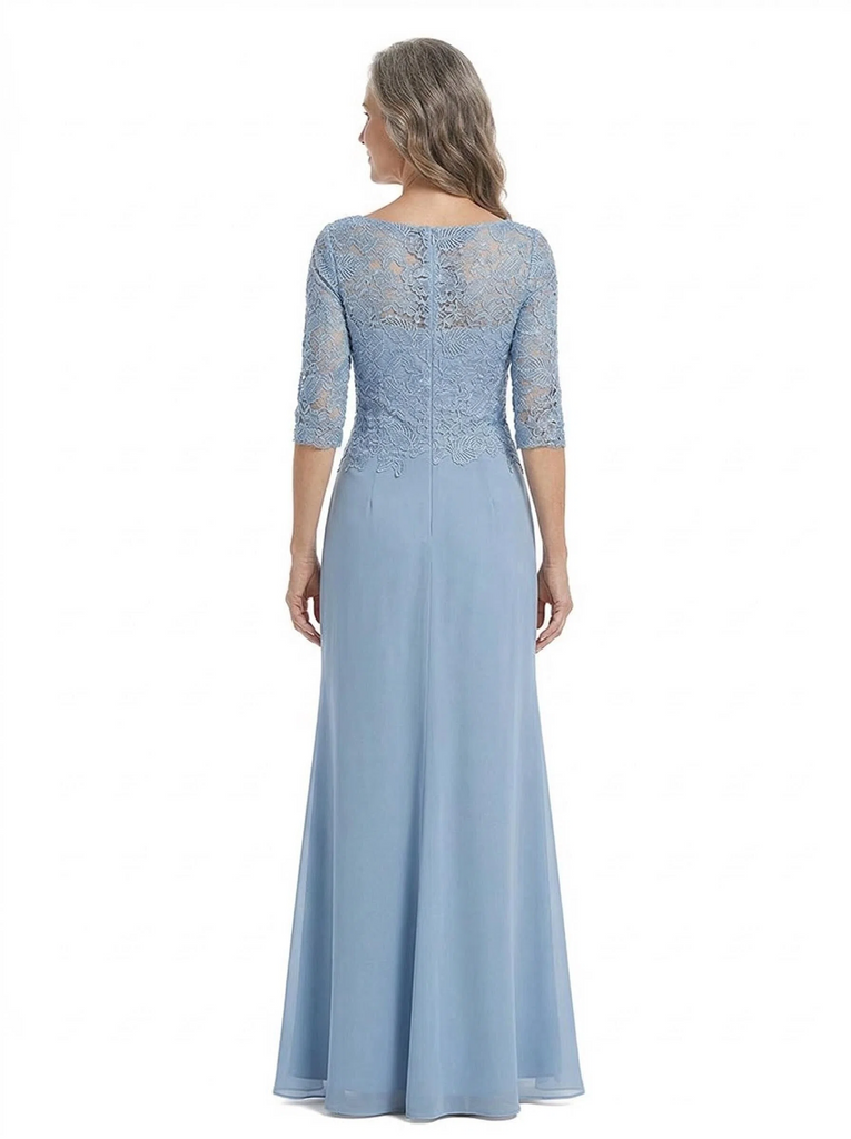 ChicSew Pretty Lace Applique Mother Of The Groom Dress With Half Sleeves Ruffled Chiffon Evening Gown