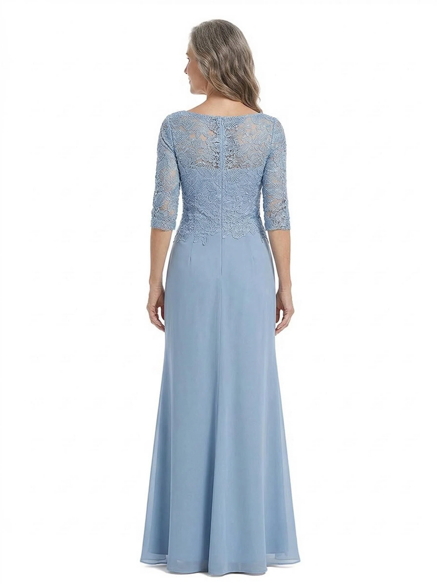 ChicSew Pretty Lace Applique Mother Of The Groom Dress With Half Sleeves Ruffled Chiffon Evening Gown