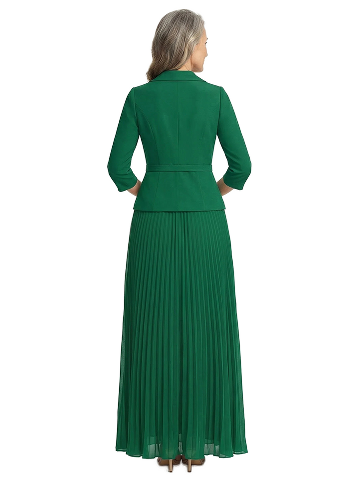 ChicSew V-Neck Long Sleeve Pleated Skirt Long Chiffon Mother Of The Bride And Groom Dresses