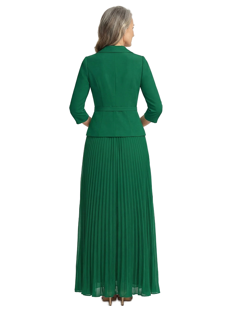 ChicSew V-Neck Long Sleeve Pleated Skirt Long Chiffon Mother Of The Bride And Groom Dresses