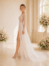 ChicSew Sexy V-Neck Long Sleeves Sequin Tulle A-Line Maxi Wedding Dress