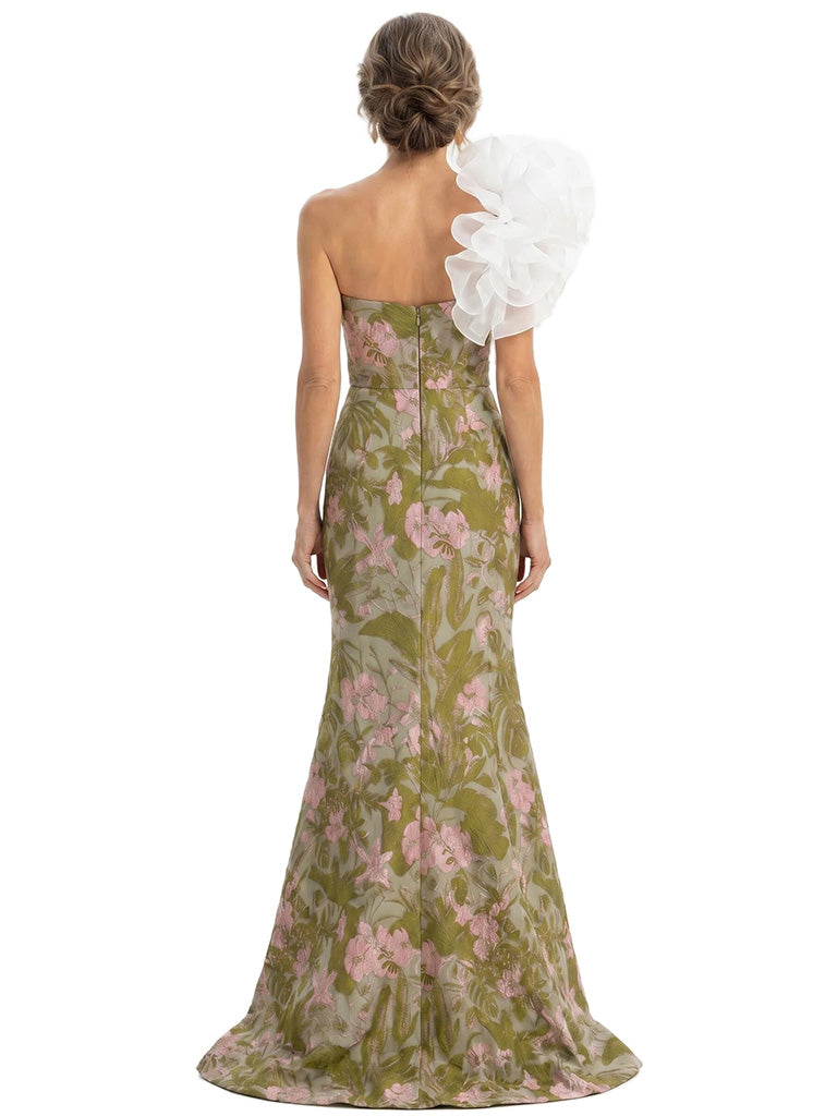 ChicSew Unique One Shoulder Floral Jacquard Mermaid Mother Of The Groom Dress