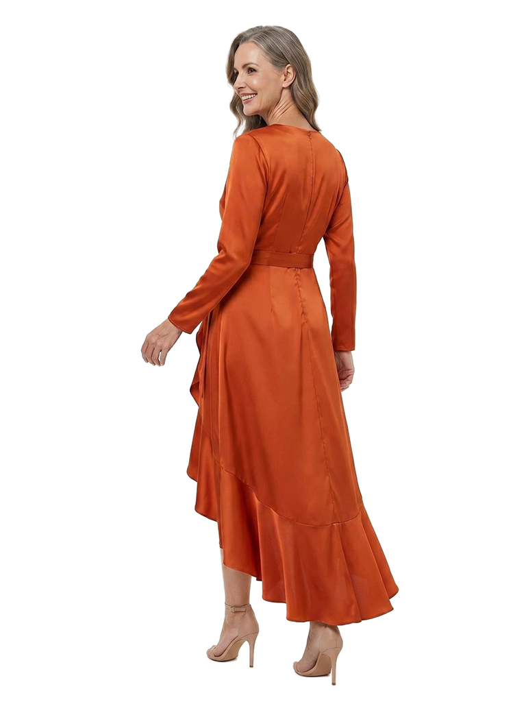 ChicSew V-Neck Long Sleeve Satin High Low Mother of the Bride Dress