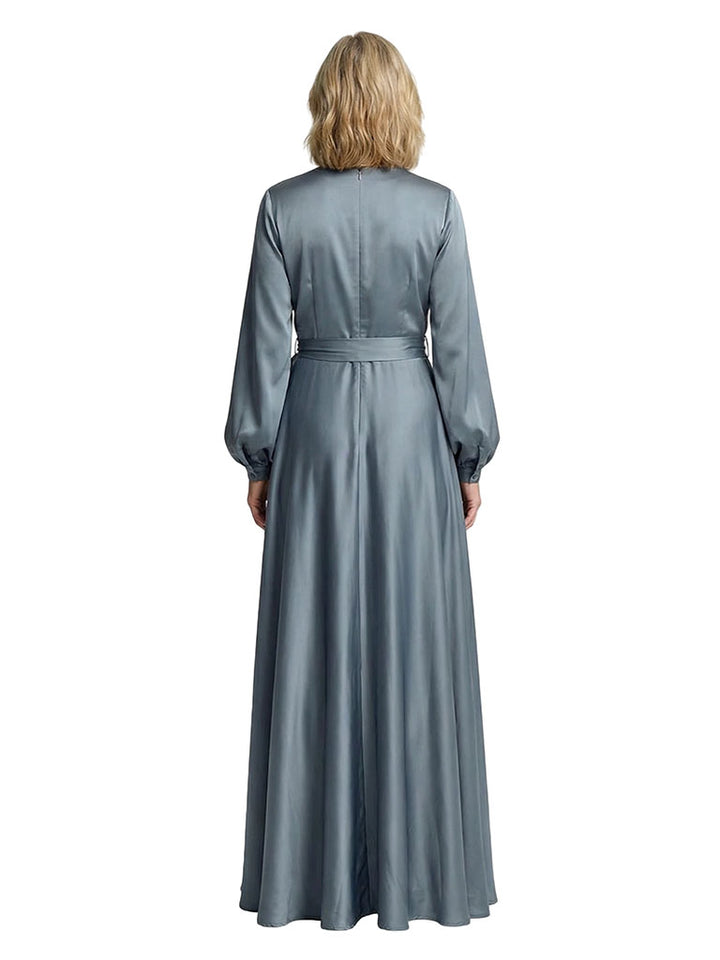 Mother Of The Groom V-Neck Long Sleeves Satin A-Line Floor Length Formal Bride Mother Wear