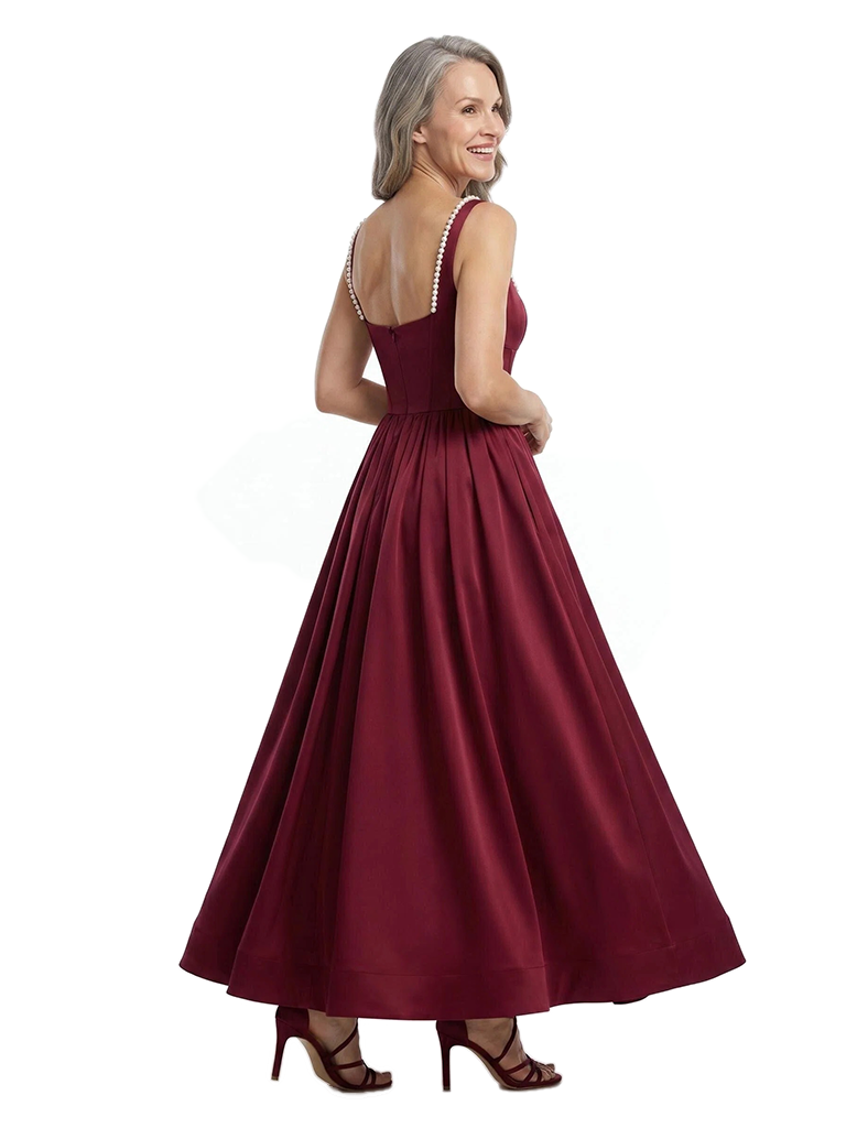 ChicSew Spaghetti Straps Square Soft Satin Boning Floor-Length A-Line Mother of the Bride Dress