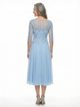 ChicSew Jewel 3/4 Sleeves A-Line Chiffon Tea-Length Lace Mother Of The Bride Dress