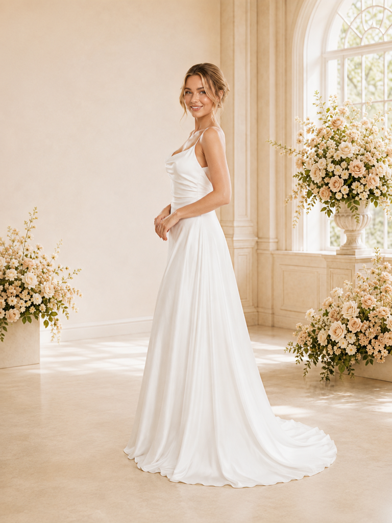 ChicSew Fancy Spaghetti Straps A-line Satin Floor-Length Wedding Dress