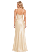 ChicSew Spaghetti Straps Side Slit Ruched Mermaid Satin Formal Gowns Wedding Bridesmaid Dresses