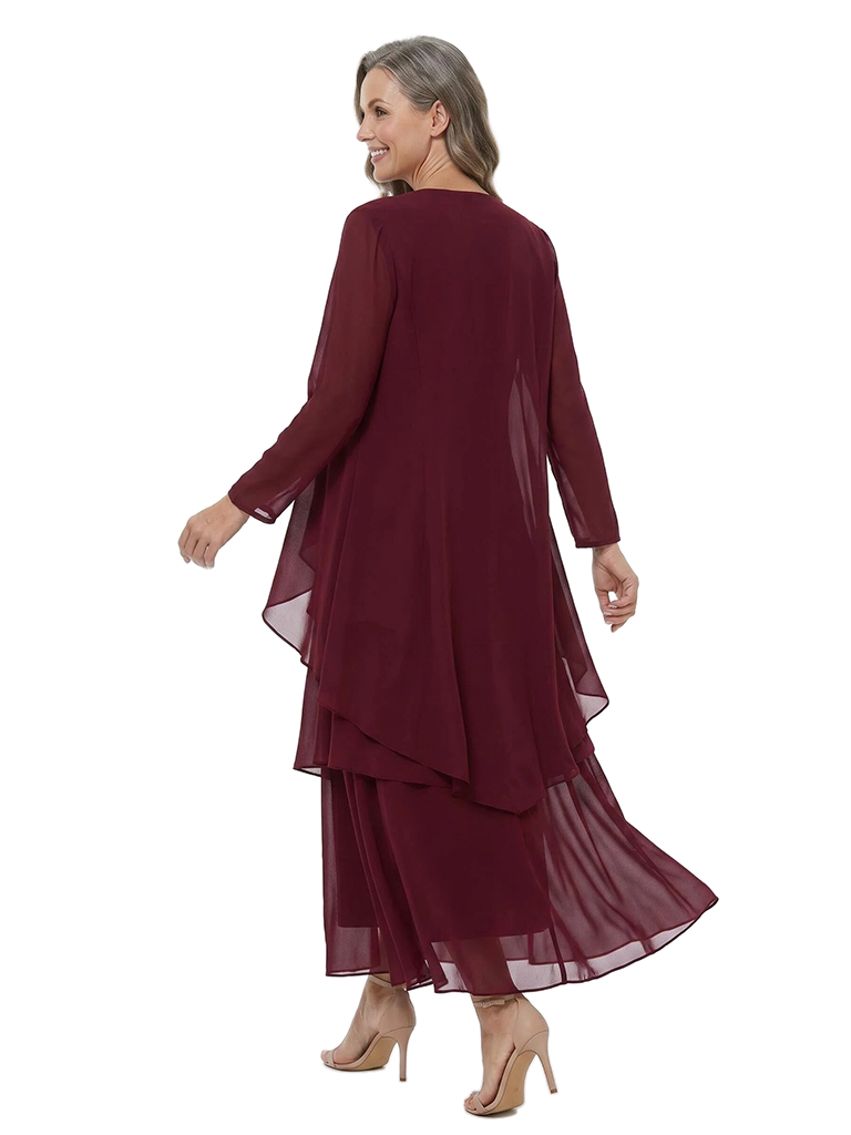 ChicSew Unique Two Piece A-Line Long Sleeves Chiffon Mother Of The Groom Dresses