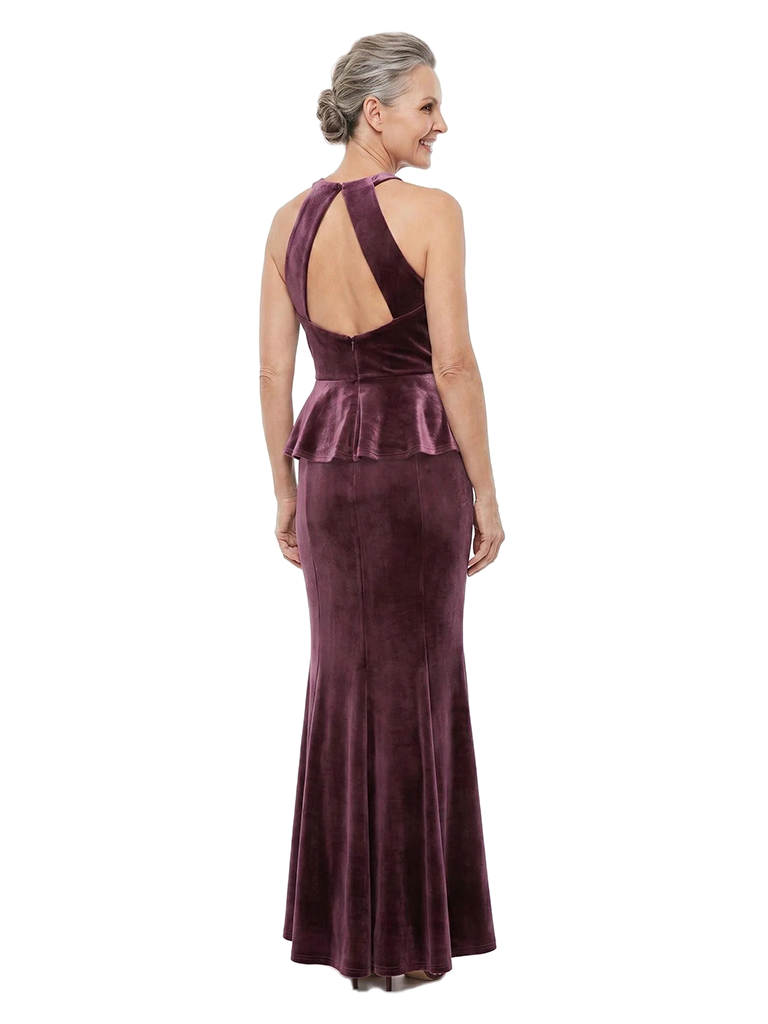 ChicSew Halter Strap Ruffle Velvet Floor-Length Mermaid Mother Of The Bride Gown