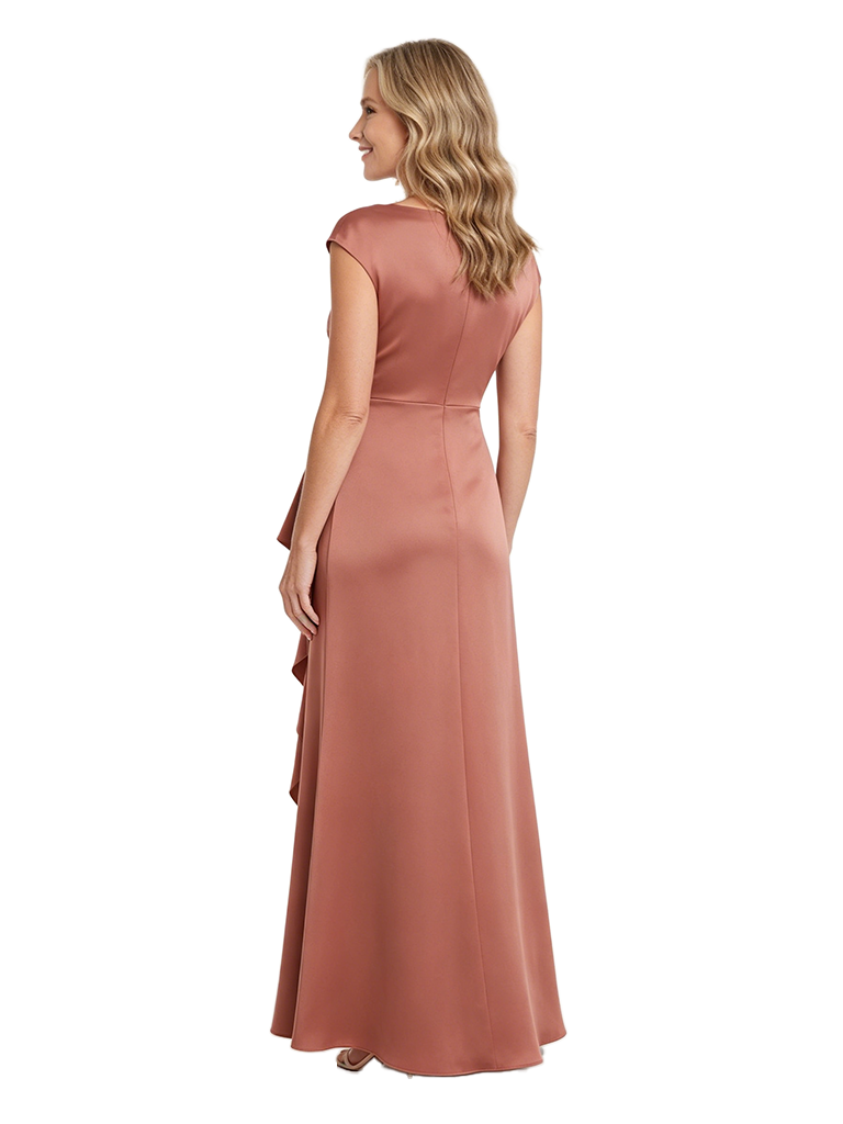 ChicSew Cap Sleeves Soft Satin Floor-Length Mermaid Mother Of The Bride Dress With Ruffle