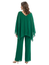 ChicSew Unique Beaded V-Neck Mother Of The Bride Pant Suits With Chiffon Cape Sleeves Set