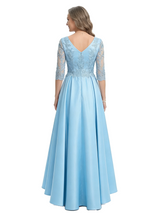 ChicSew V-Neck 3/4 Sleeve Lace Satin High Low Elegant Mother of the Bride Dresses