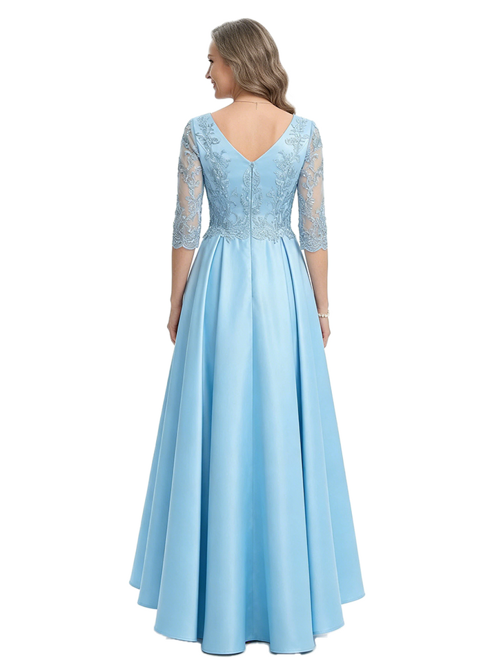 ChicSew V-Neck 3/4 Sleeve Lace Satin High Low Elegant Mother of the Bride Dresses