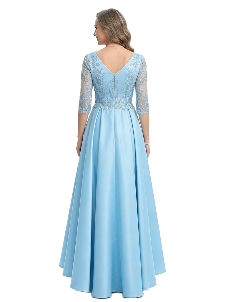 ChicSew V-Neck 3/4 Sleeve Lace Satin High Low Elegant Mother of the Bride Dresses