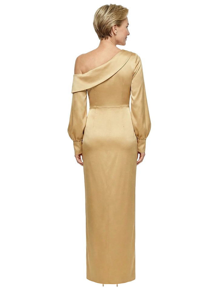 Elegant Long Sleeves Sheath Mother Of The Bride Satin Evening Gown