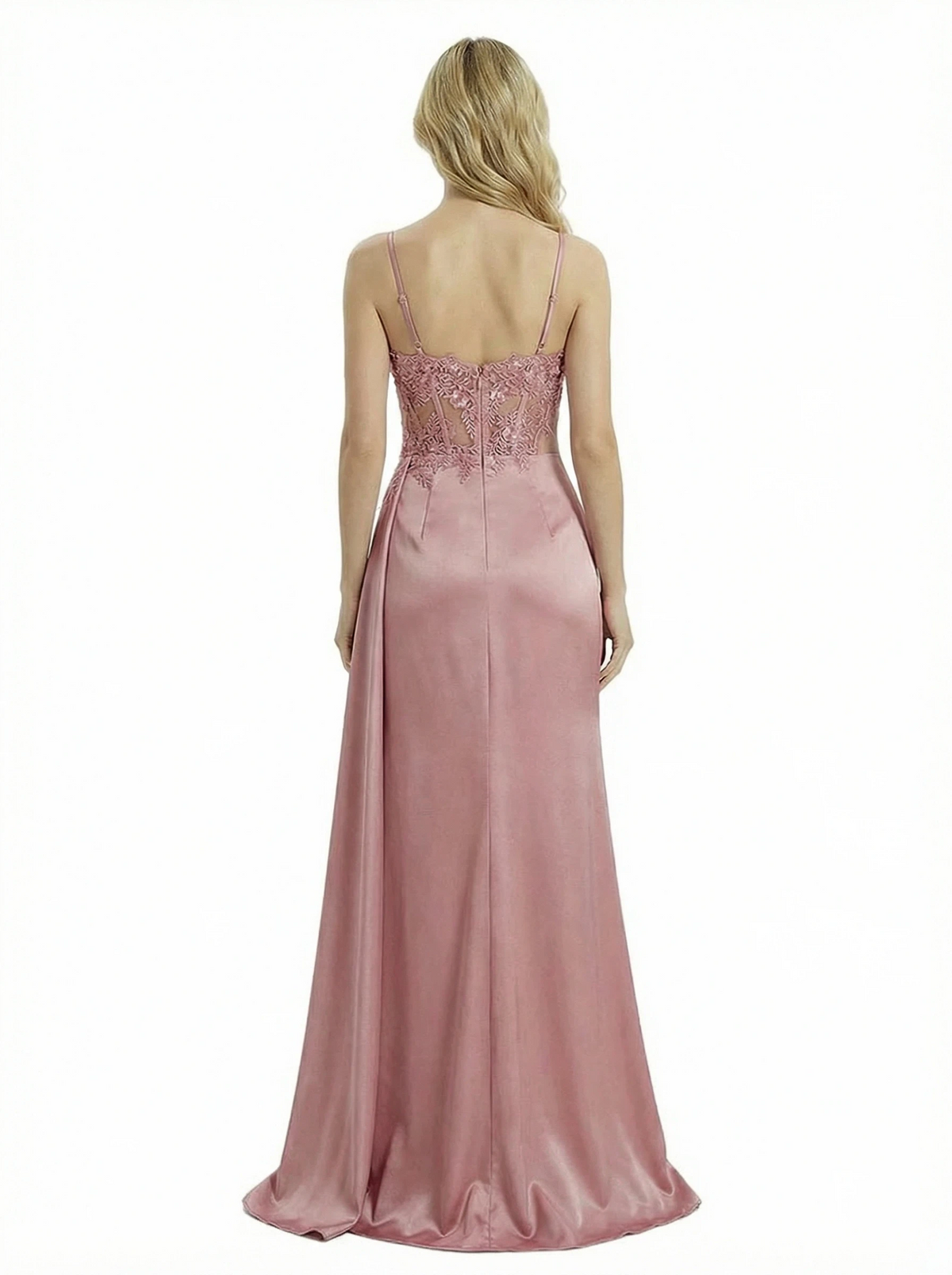 Elegant Spaghetti Straps V-Neck Side Slit Boning Mermaid Formal Gown Floor-Length Prom Dress