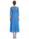 ChicSew V-Neck 3/4 Sleeve Lace Applique A Line Tea Length Chiffon Romantic Mom Of The Groom Dresses