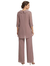 ChicSew 3/4 Sleeves Bow Detail Chiffon Mother of The Bride Jumpsuit