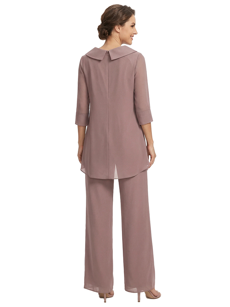 ChicSew 3/4 Sleeves Bow Detail Chiffon Mother of The Bride Jumpsuit