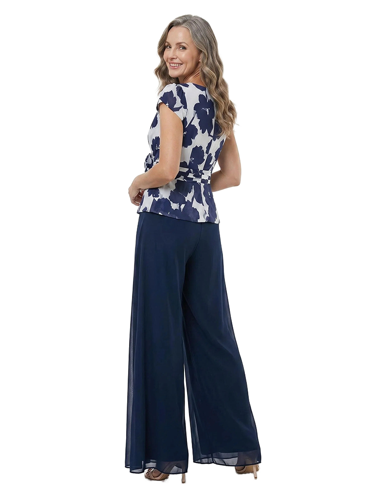 ChicSew Elegant Chiffon V-Neck Jumpsuit For Mother Of The Bride With Flower Detail