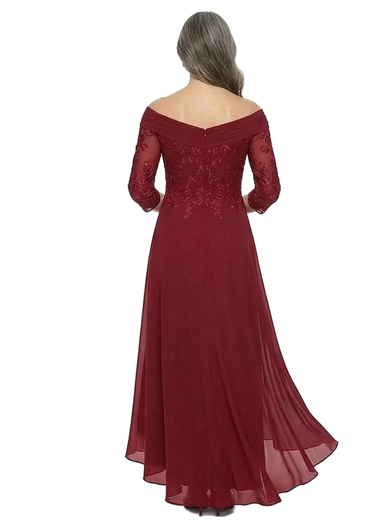 ChicSew Off Shoulder Chiffon Lace Mother Of The Groom Dresses High-Low Ruffle Formal Gowns