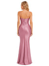 ChicSew Modern Spaghetti Straps Ruched Mermaid Floor Length Satin Bridesmaid Gowns For Elegant Wedding Ceremonies