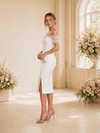 ChicSew Fancy Off The Shoulder Ruching Sheath Tulle Crepe Tea-Length Wedding Dress